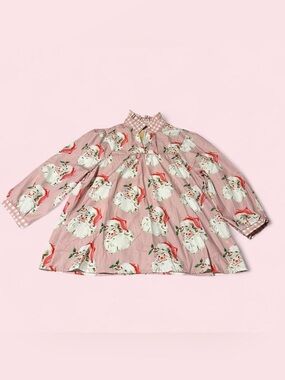 Pink Santa-Print Peasant Blouse - Festive Women's Top